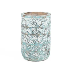 Houten vaas turquoise - Medium