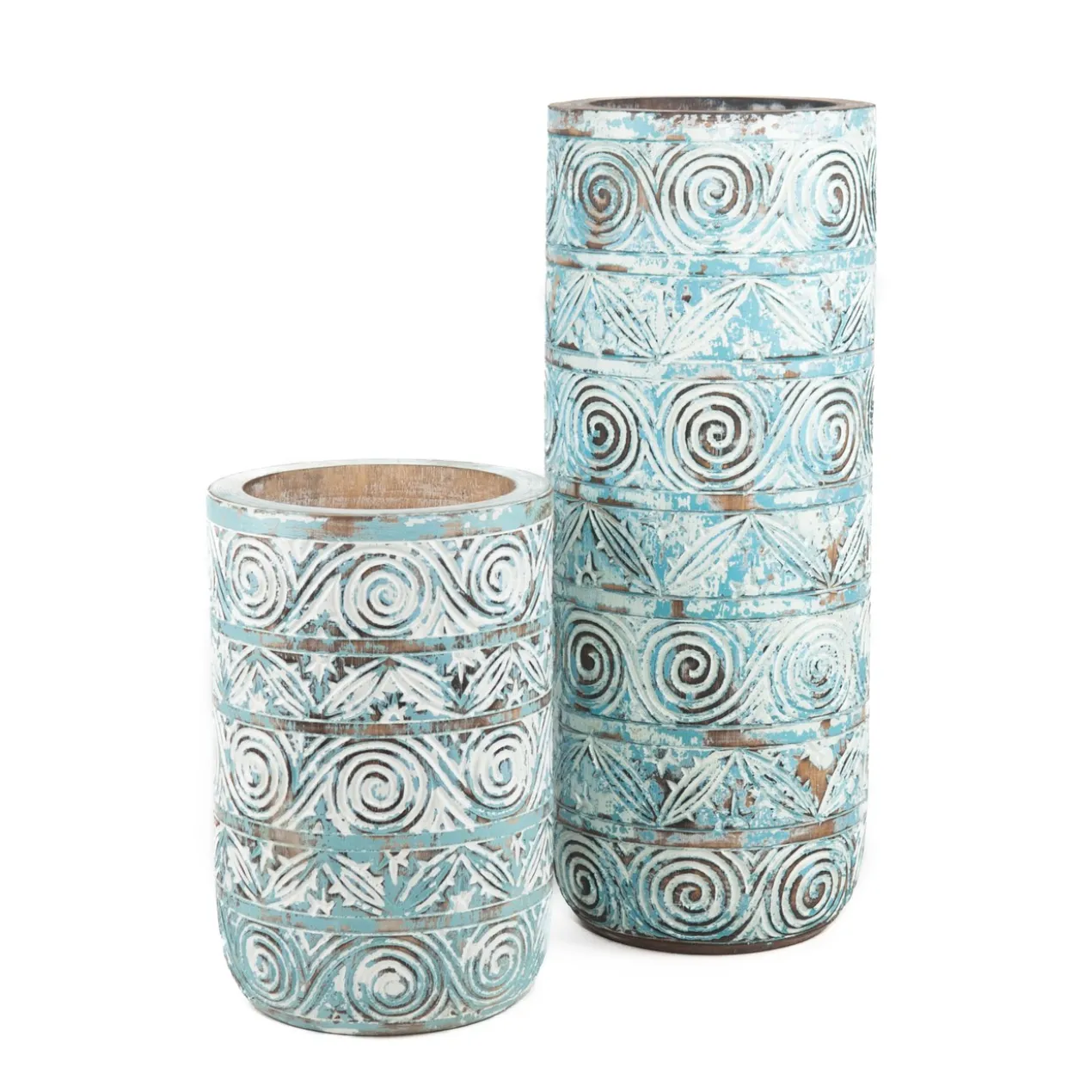 Houten vaas turquoise - Medium