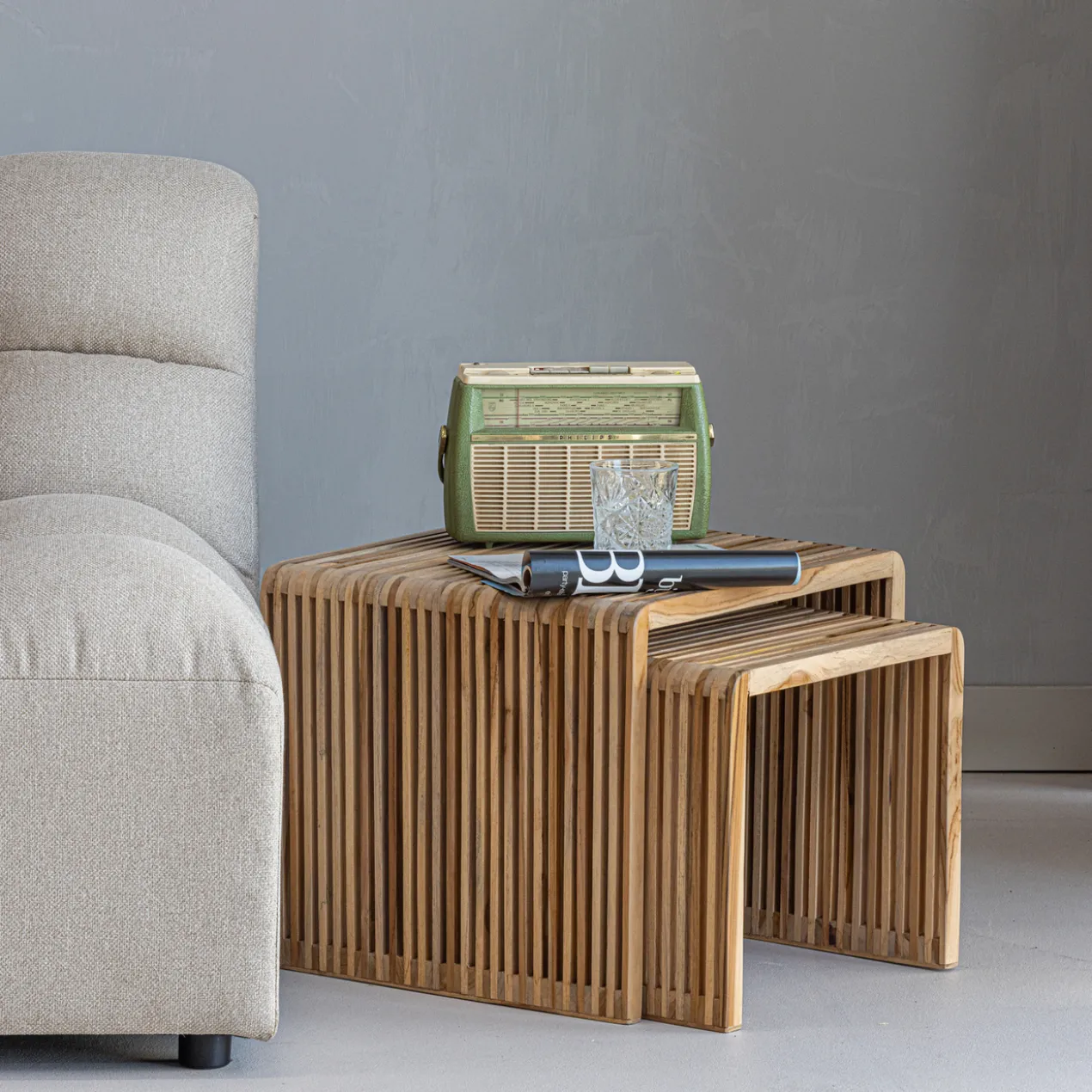 Jasmijn bijzettafel recycled teak naturel - set van 2