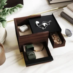 Juwelenbox Stowit zwart walnoot hout S