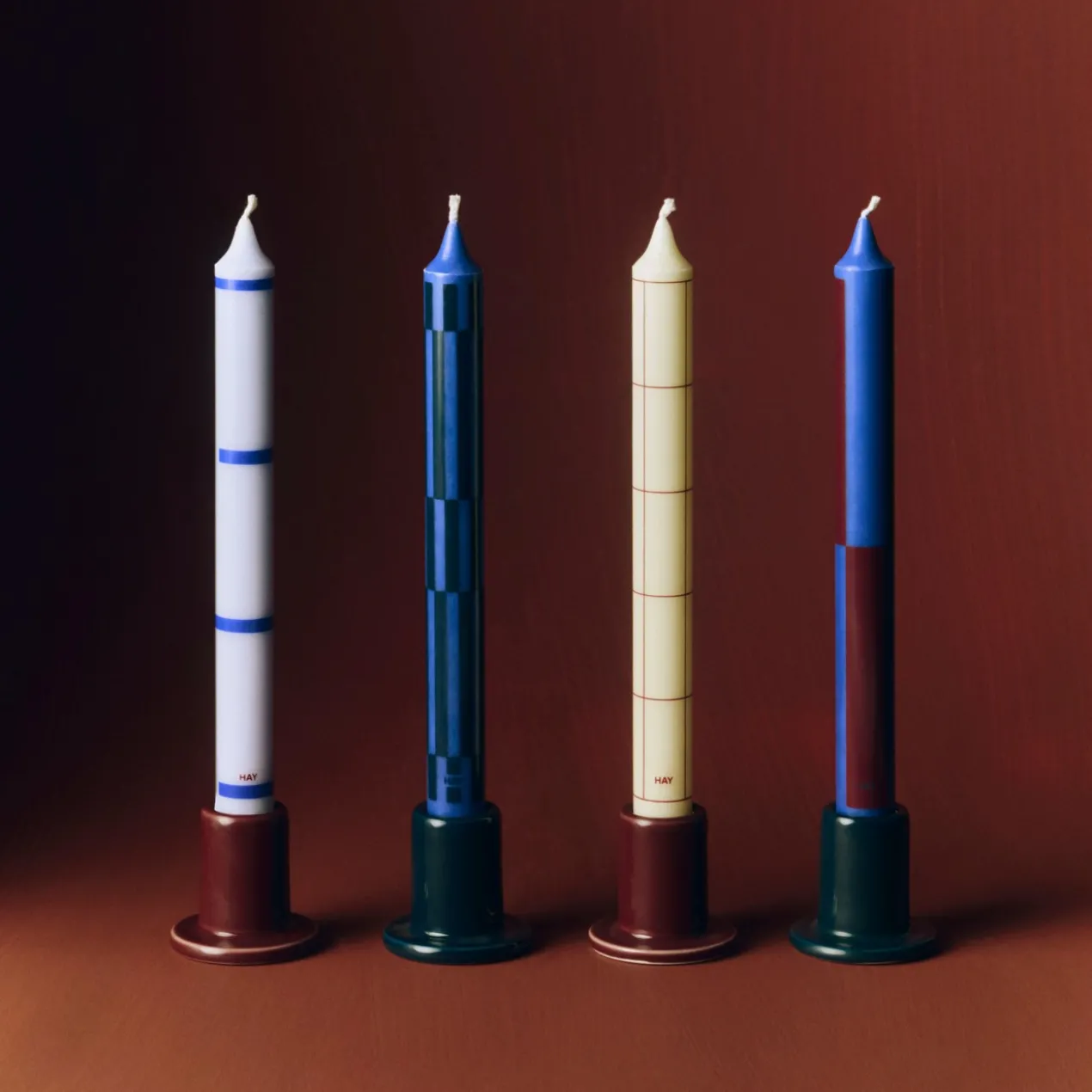 Kaars Pattern blue/silver - set van 4