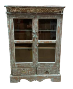 Kast glas UNIEK 2 deur en 2 lades blauw/bruin Vitrinekast Uniek blauw/bruin