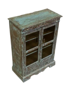 Kast glas UNIEK 2 deur en 2 lades blauw/bruin Vitrinekast Uniek blauw/bruin