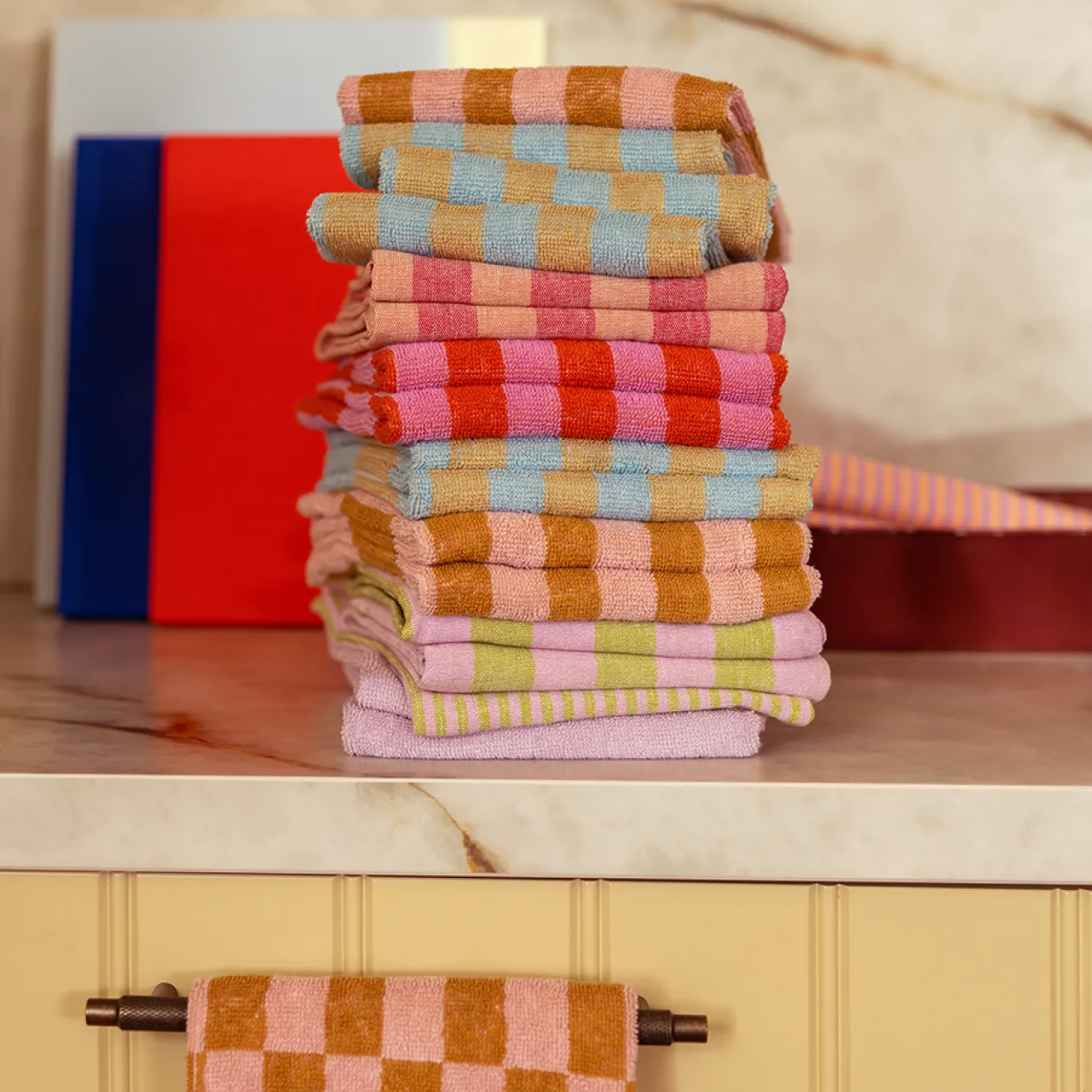 Keukendoek Bonnie 50x50 cm caramel/pink - set van 2
