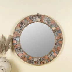 Kheer - Ronde Patchwork Spiegel in Boho Stijl