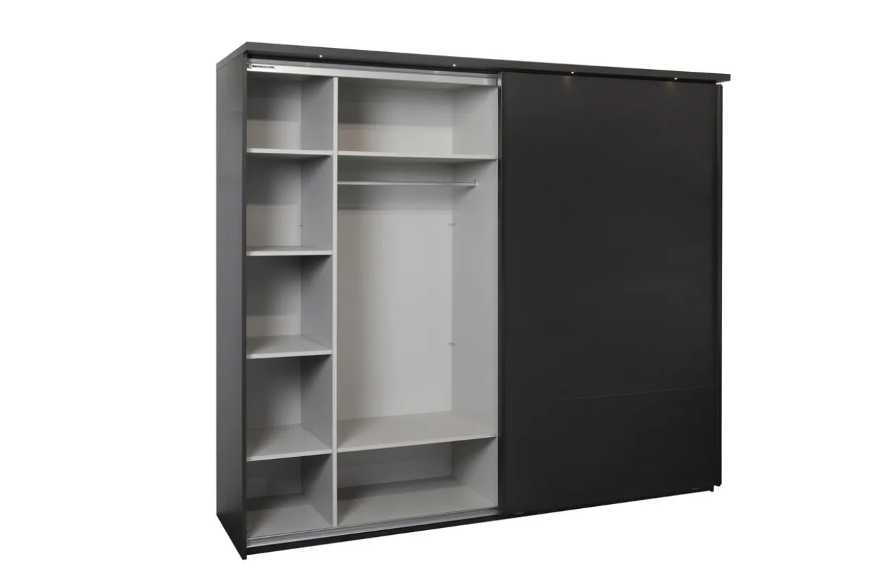 Kledingkast Nox 217 x 221 x 63 cm - Zwart + spiegeldeur