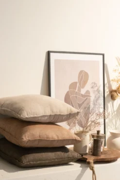 kussen soft linnen zw/bruin 48x48
