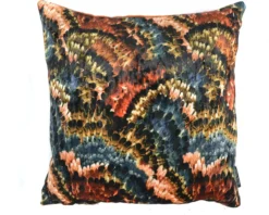 Kussen velvet pheasant oranje blauw 45 x 45 cm