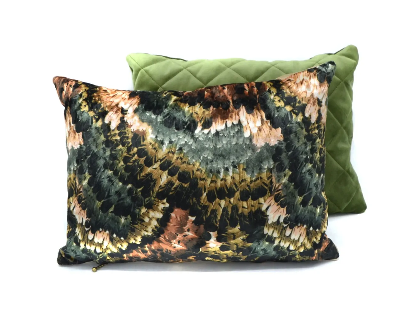 Kussen velvet pheasant 45 x 45 cm groen