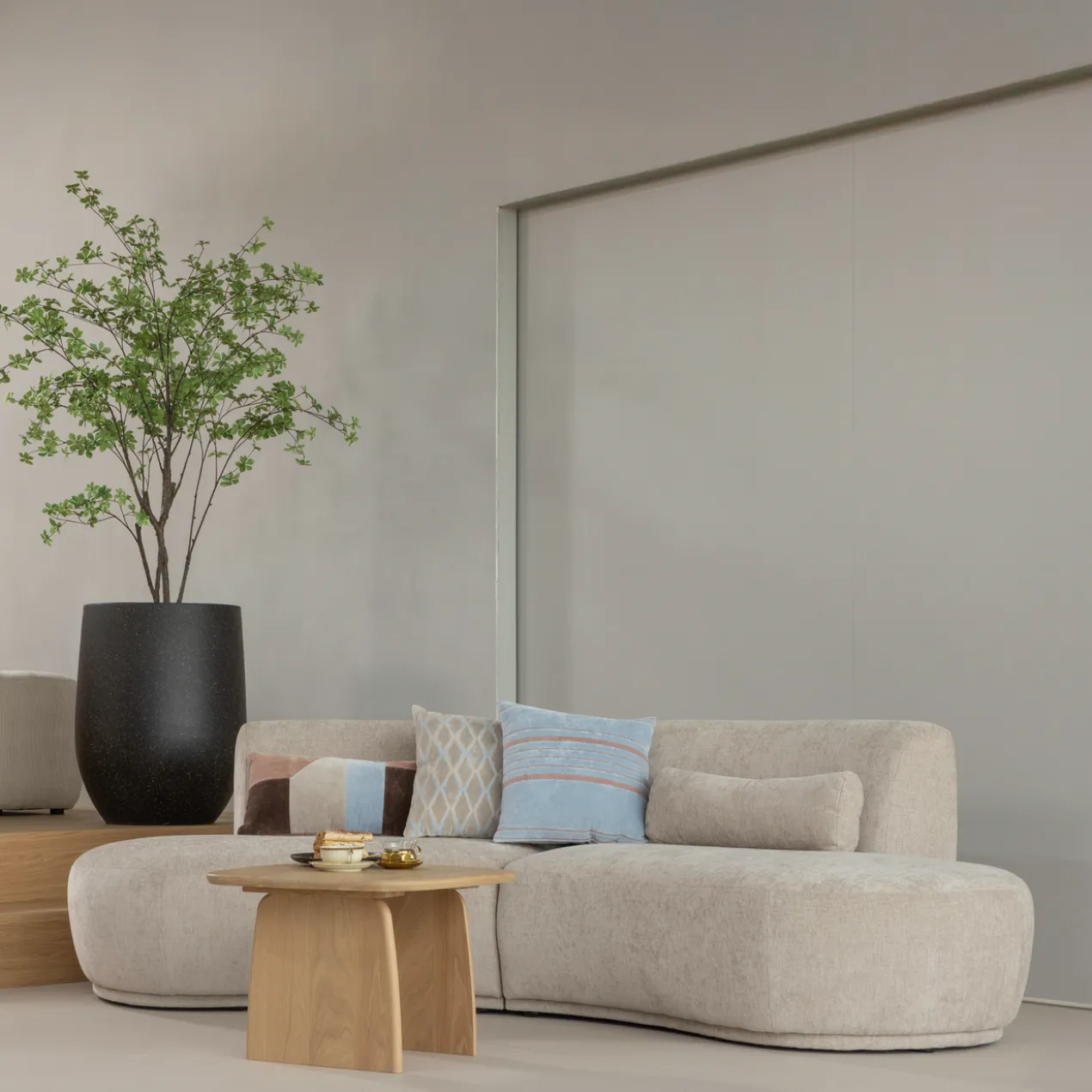 Laon kussens velvet naturel/blauw - set van 3