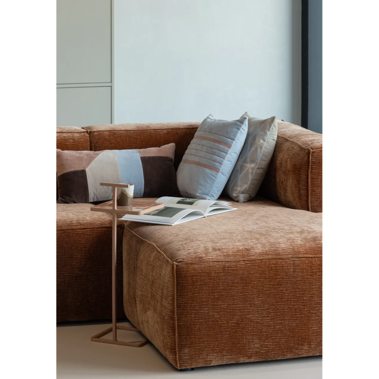 Laon kussens velvet naturel/blauw - set van 3