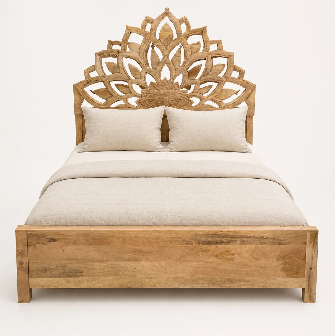 Lotus - Handgesneden Mangohouten Bedframe