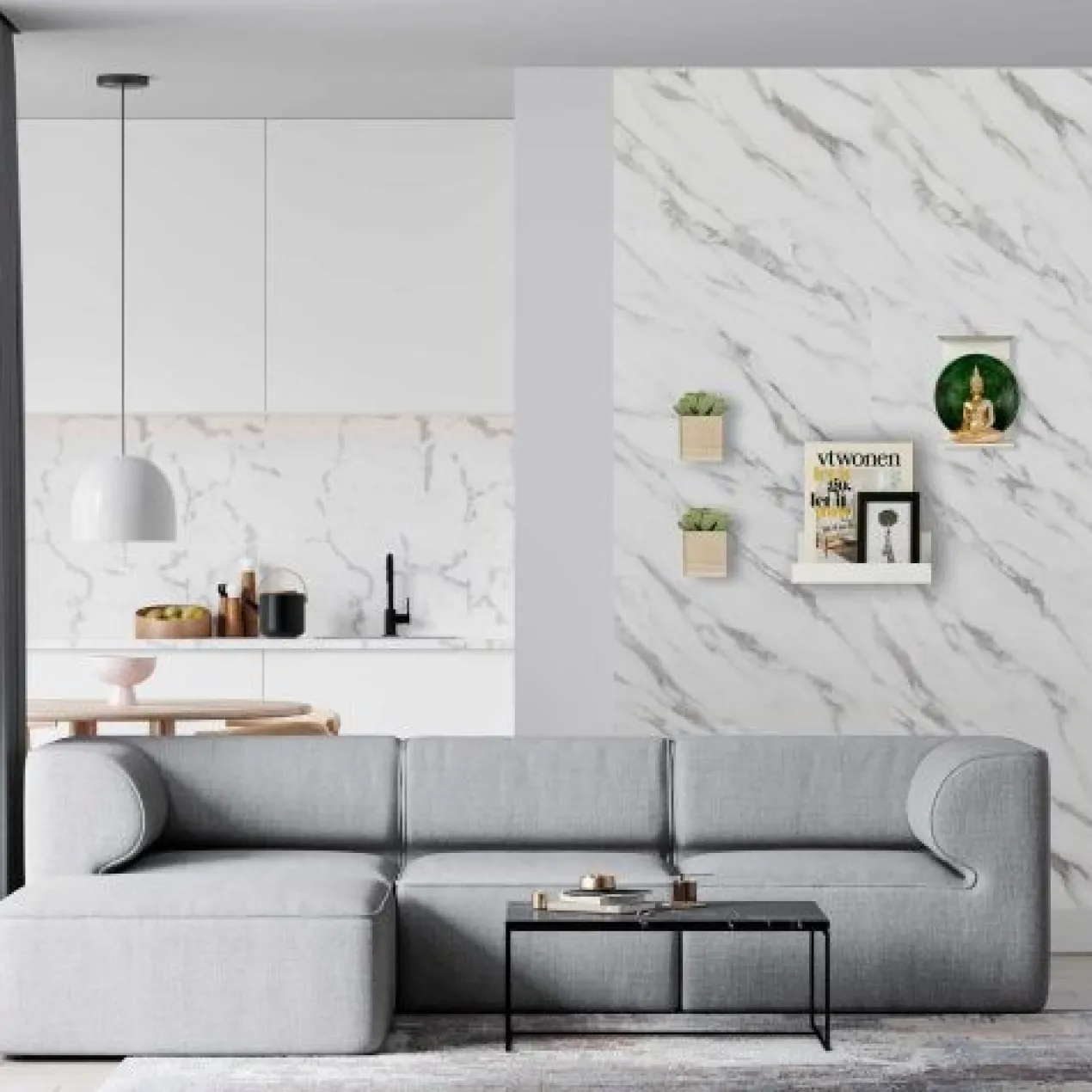 Magneetbehang luxe interieurdessin marmer wit 50x250