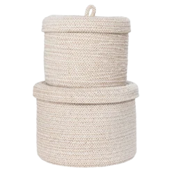 Manden Camille - met deksel - set van 2 Beige