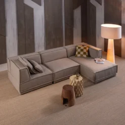 Manu chaise longue bank rechts grove chenille naturel [fsc]