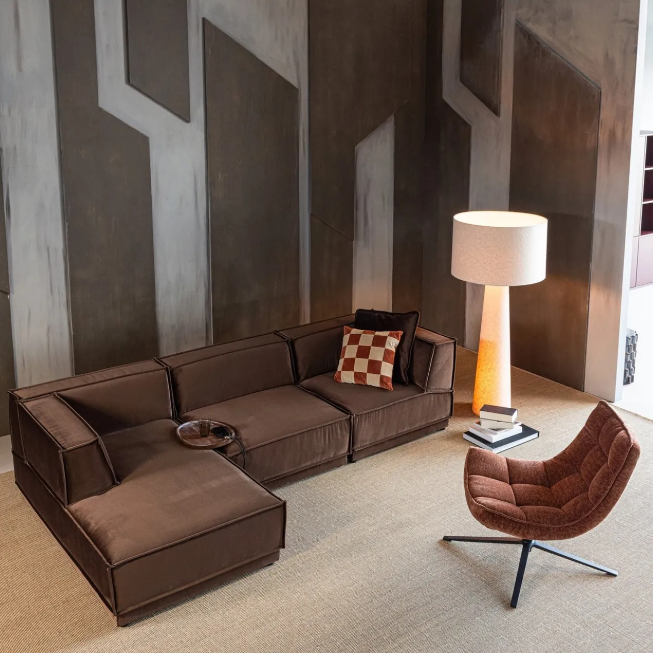 Maudi draaifauteuil chenille structuur bruin