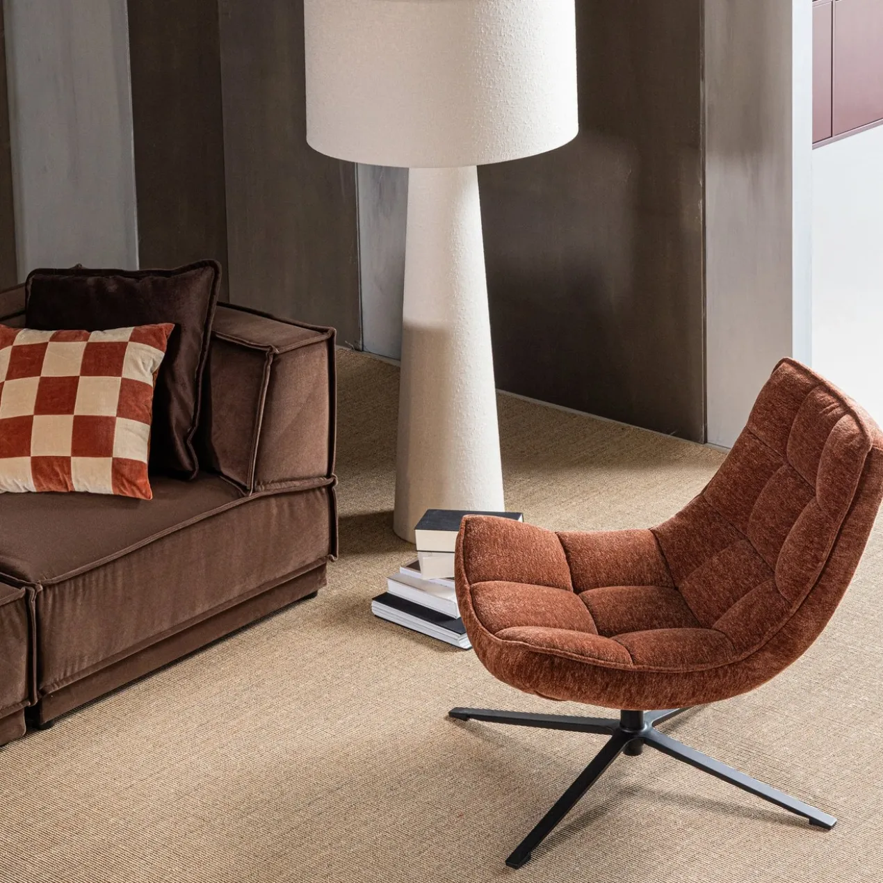Maudi draaifauteuil chenille structuur bruin