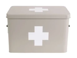 Medicine storage box large metal matt warm grey