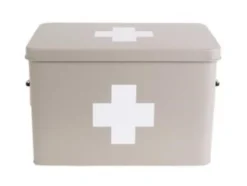 Medicine storage box large metal matt warm grey