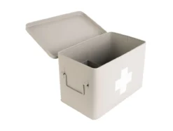 Medicine storage box large metal matt warm grey