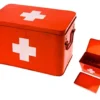 Medicine storage box metal red w. white cross