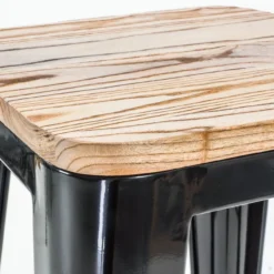 Metalen barkruk Café met houten zitting (zithoogte 77 cm) Zwart
