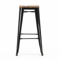 Metalen barkruk Café met houten zitting (zithoogte 77 cm) Zwart