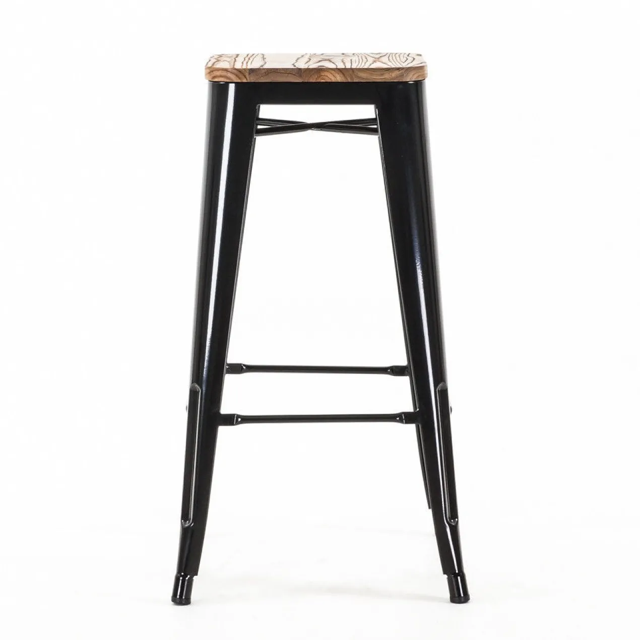 Metalen barkruk Café met houten zitting (zithoogte 77 cm) Zwart