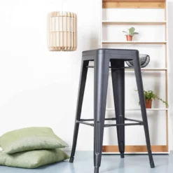 Metalen barkruk Café (zithoogte 77 cm) Mat zwart