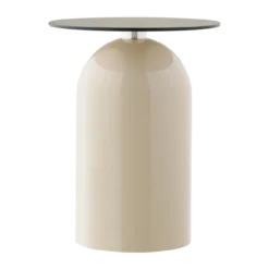 Metalen bijzettafel Raiza beige met glazen blad - Ø40