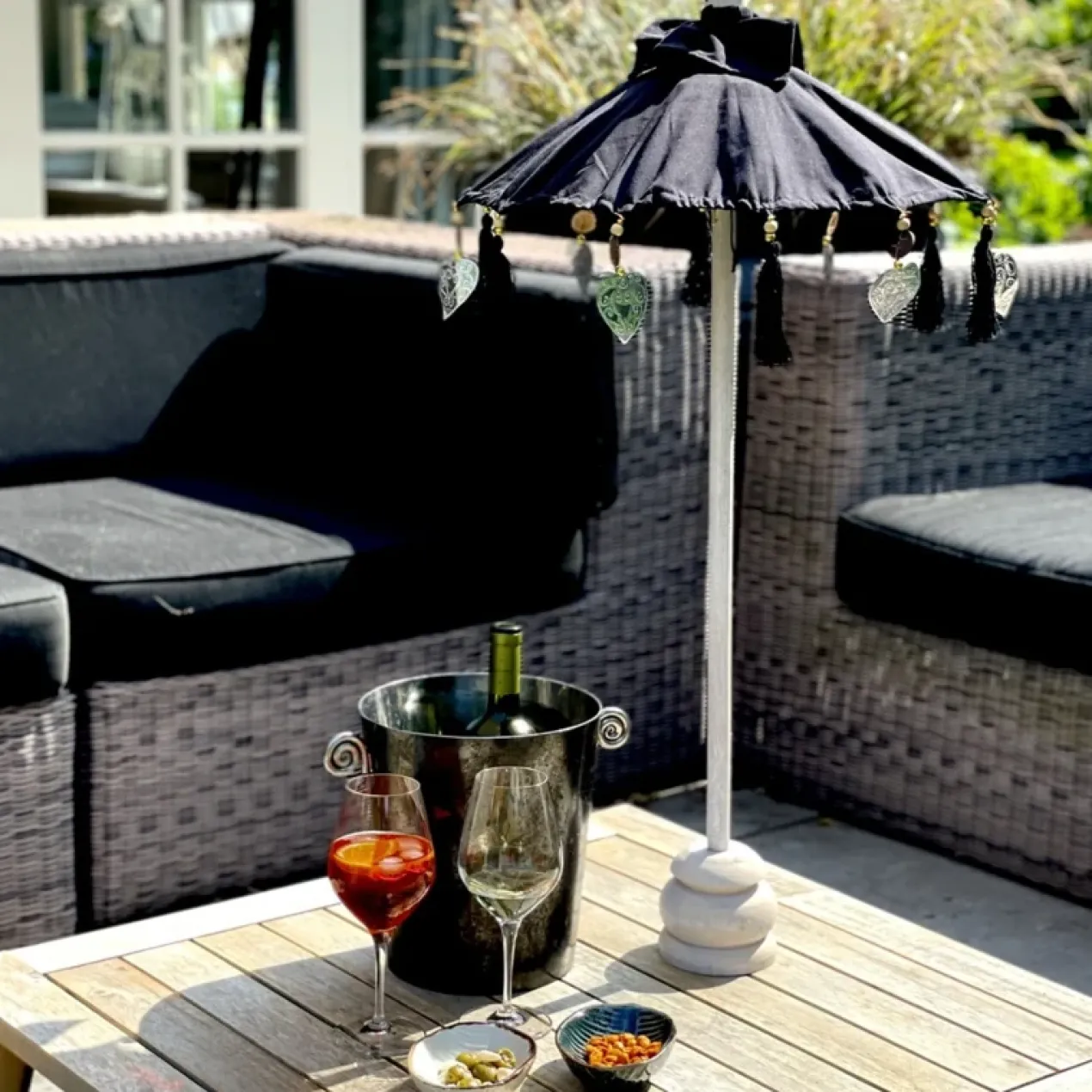 Mini parasol bamboe tafelmodel zwart
