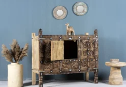 Modhera - Antieke Teakhouten Kist Handgesneden