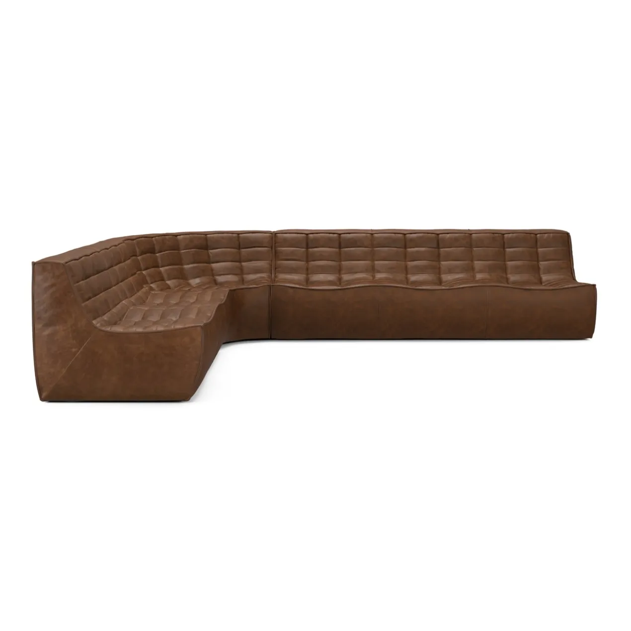 Modulaire bank N701 chestnut 2+3 seat, 90° ronde hoek