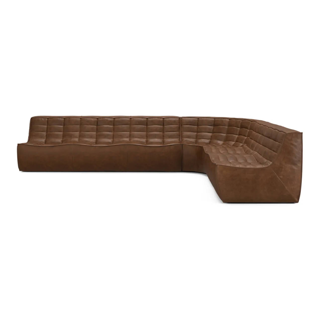 Modulaire bank N701 chestnut set 1+3 seat, 90° ronde hoek