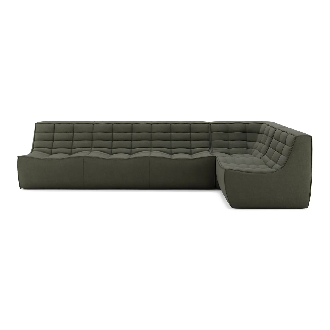 Modulaire bank N701 moss green set 1+3 seat, 90° recht hoek
