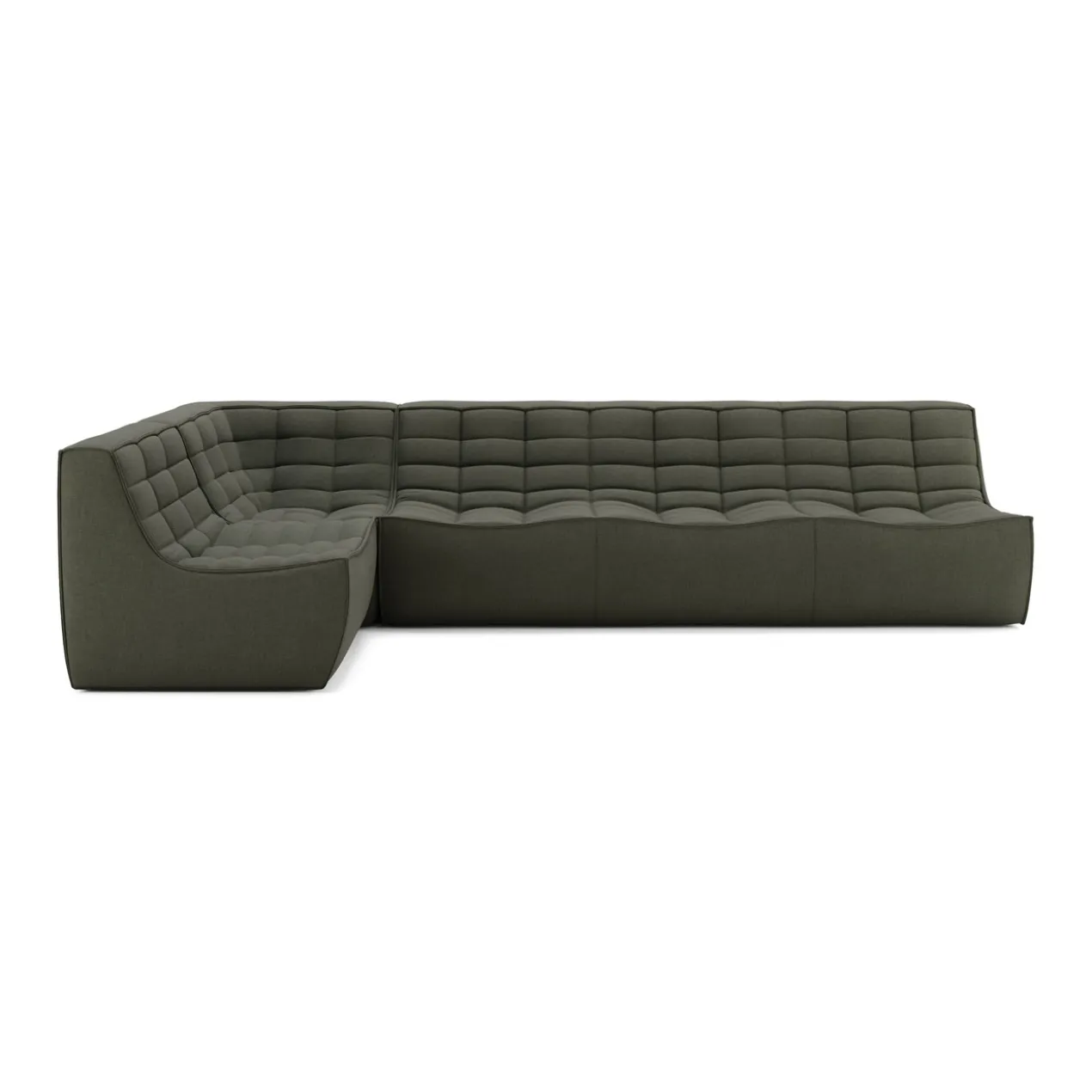 Modulaire bank N701 moss green set 1+3 seat, 90° recht hoek