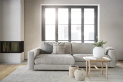 Modulaire gestoffeerde hoekbank Duncan - 258 cm Lichtgrijs/beige