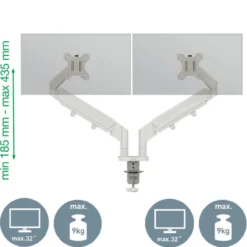 Monitorarm dubbel Ergo Ruimtebesparende lichtgrijs