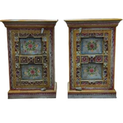 Nachtkastje beschilderd bloem - set van 2