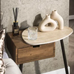 Nachtkastje Limestone Houtlook Rechts