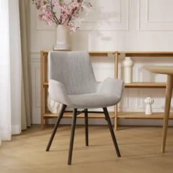 Nena-Eef eetkamerstoel grijs beige gemêleerd - walnoot