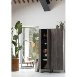 New gravure hoge kast met lade essen fineer espresso [fsc]