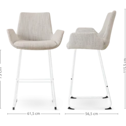 Nino-Eef barkruk grijs beige gemêleerd - wit onderstel 75 cm