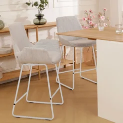 Nino-Eef barkruk grijs beige gemêleerd - wit onderstel 75 cm