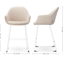Nino-Mae barkruk beige - wit onderstel - 65 cm