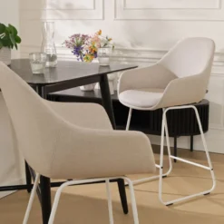 Nino-Mae barkruk beige - wit onderstel - 65 cm
