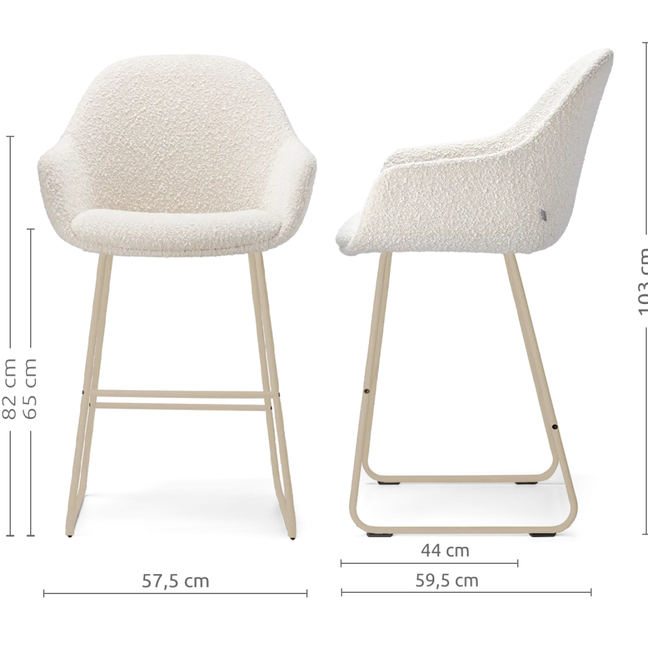 Nino-Mae barkruk bouclé beige - beige onderstel - 65 cm