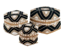 Offermanden kraaltjes schelpen - set van 3 zwart creme wit Set Offermanden Kraaltjes zwart/creme/wit