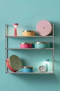 Opbergdoos Double Funky medium aqua blauw m. perzik oranje