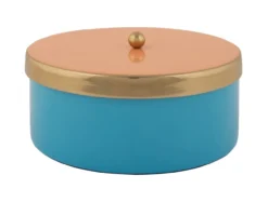 Opbergdoos Double Funky medium aqua blauw m. perzik oranje